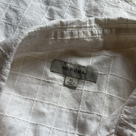 Merona White Cap Sleeve Button Down Shirt Textured Lightweight Collared XL - Picture 4 of 5